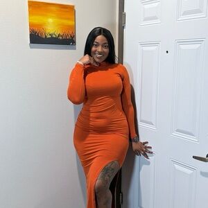 Orange Long Sleeve Bodycon Dress for Night Out